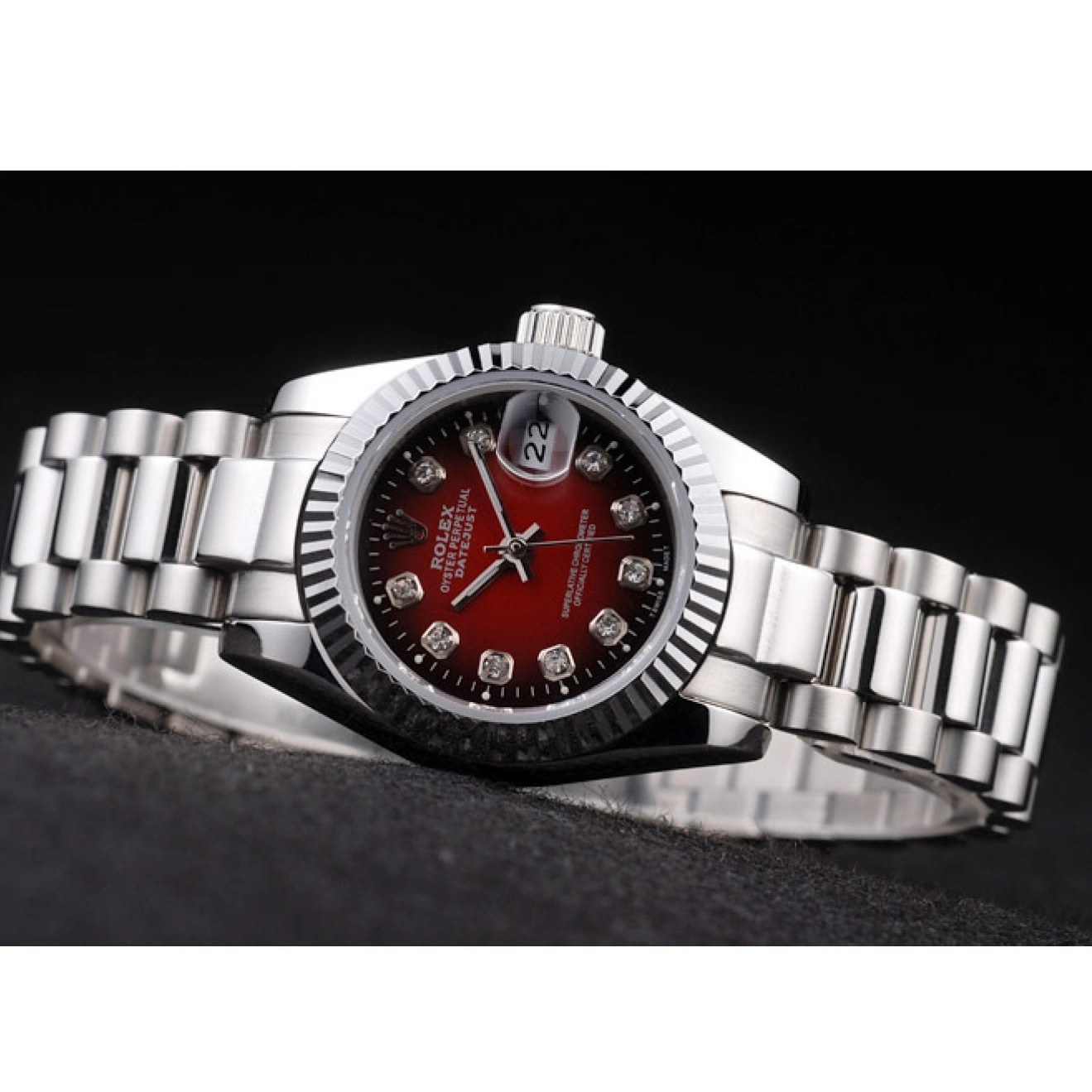 Aaa replica watch Rolex Polished Stainless Steel Red Dial Two Datejust Tone 0721
